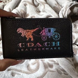 RARE COACH REXY & CARRIAGE BLACK/MULTI LEATHER L-ZIP CARD CASE
